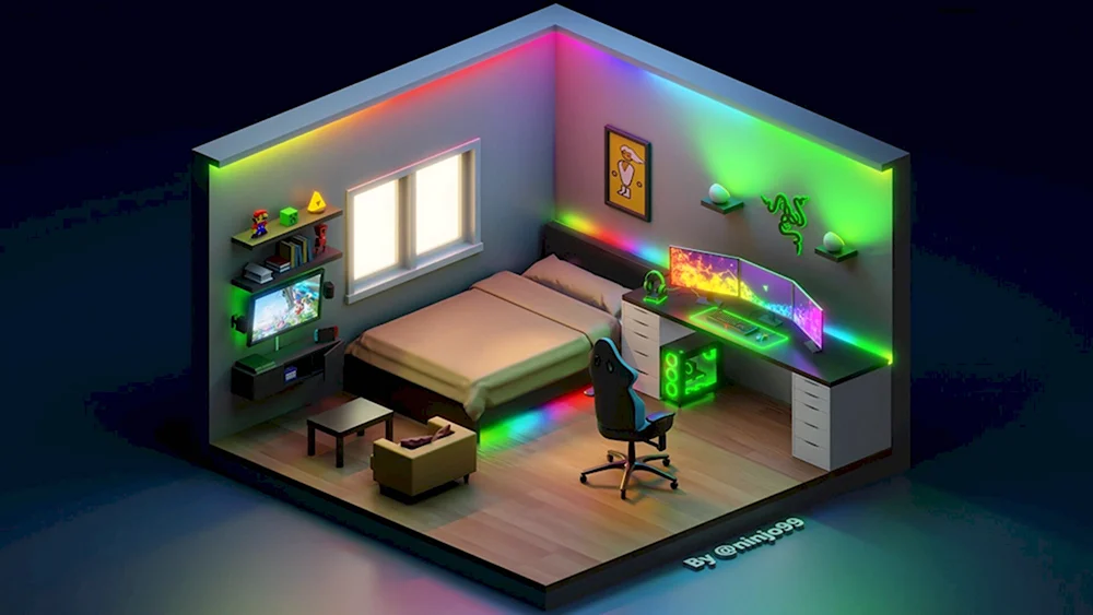 3d Gaming isometric Room Razer themed