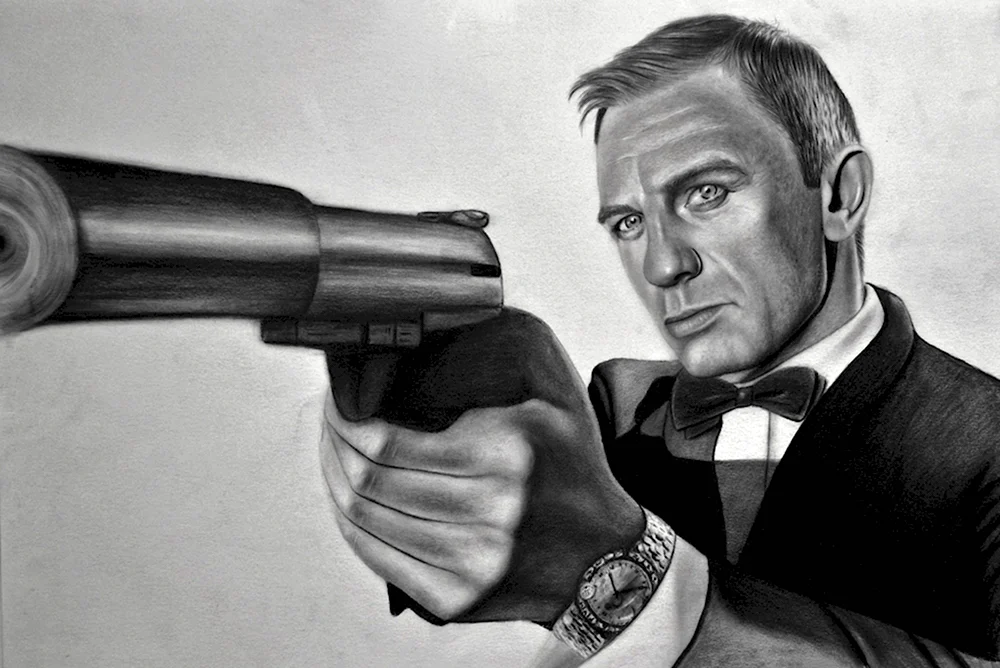 Агент 007 Дэниел Крейг с пистолетом