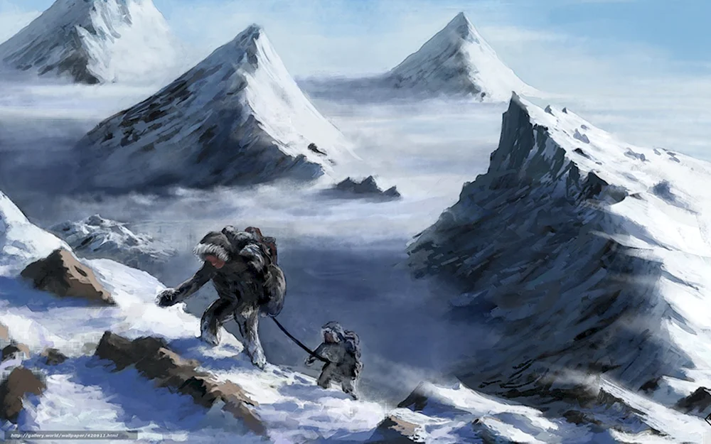 Альпинисты в горах живопись