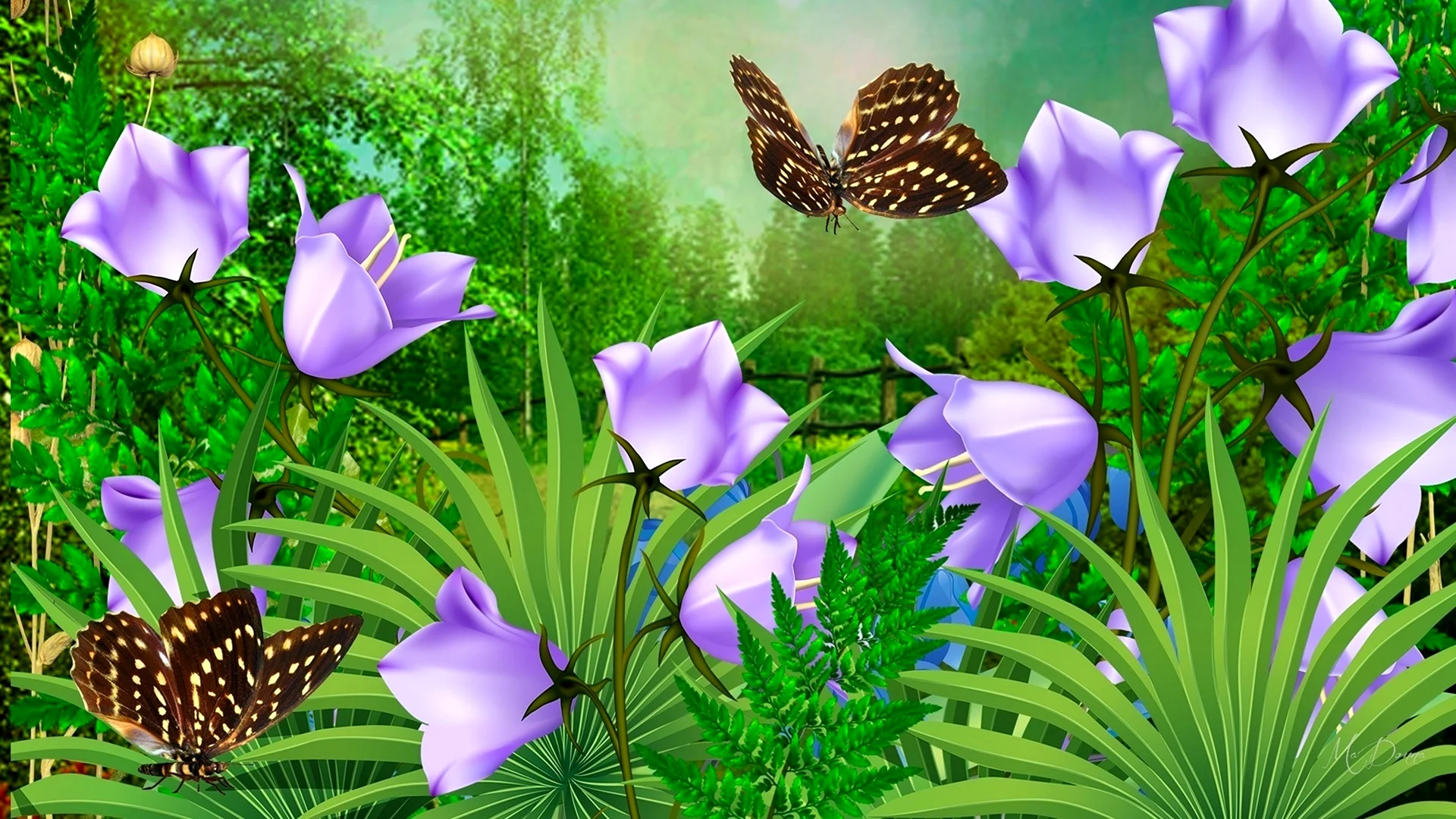 Анимация цветы и бабочки