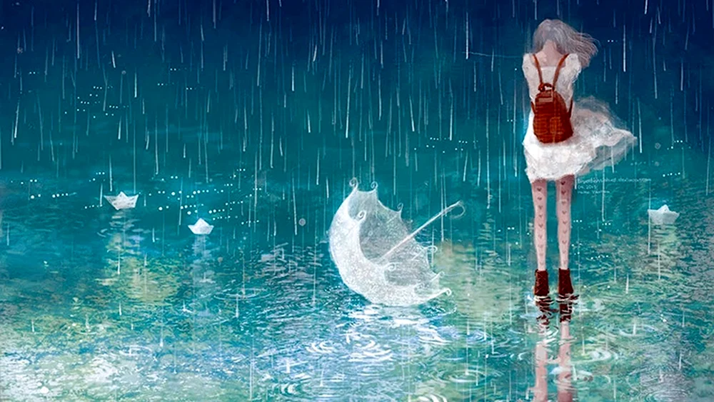 Аниме девушка под дождем