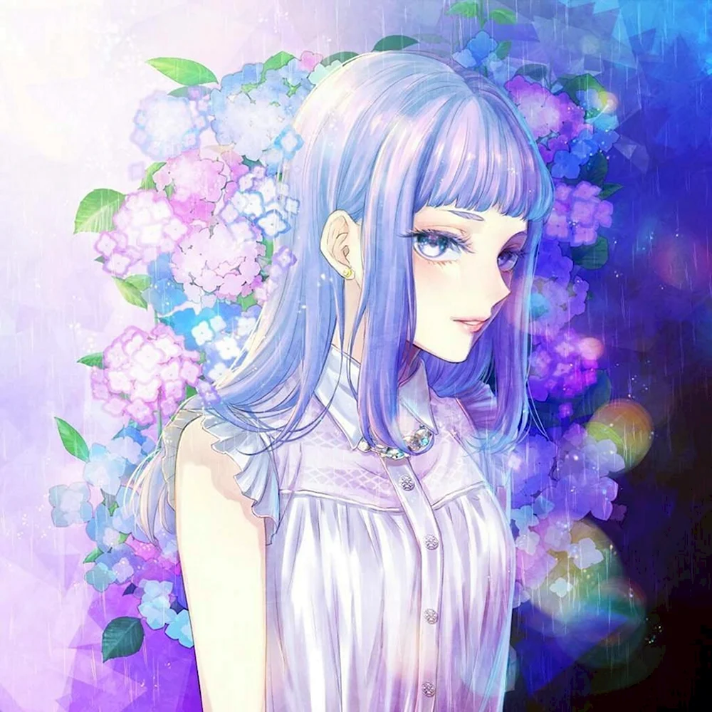 Аниме девушка с лиловыми волосами