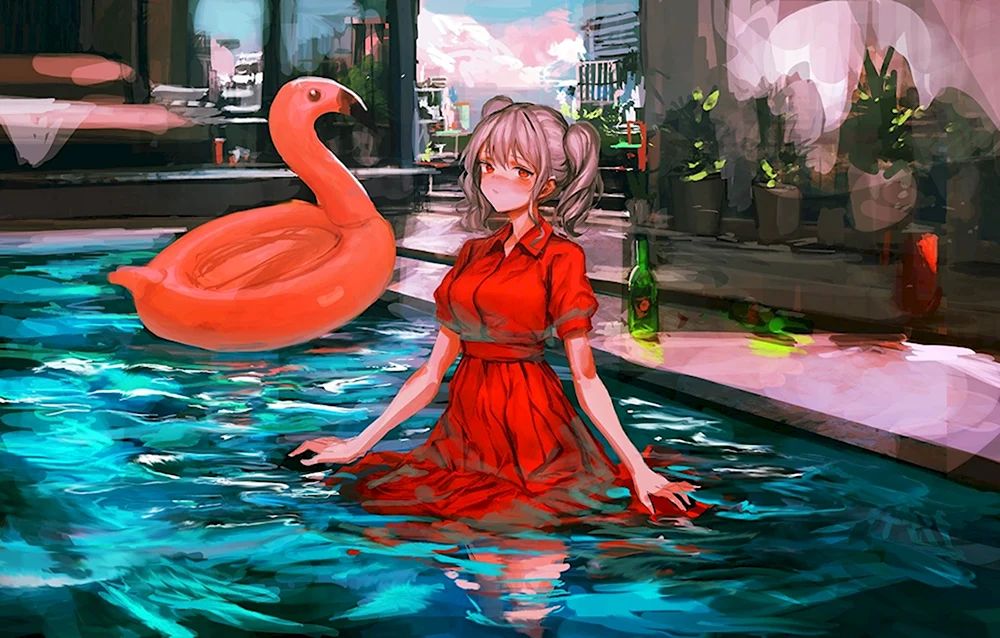 Аниме девушка в бассейне арт