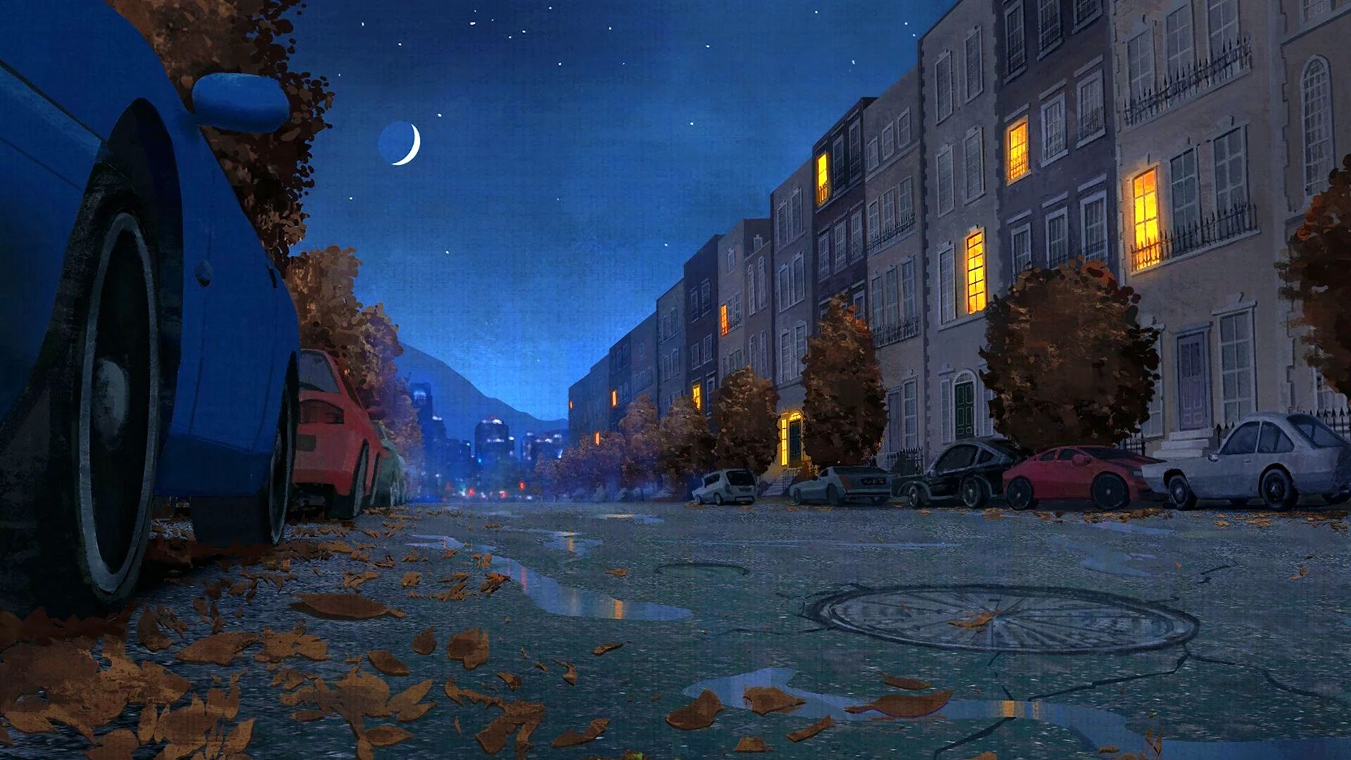 Аниме улица ночью