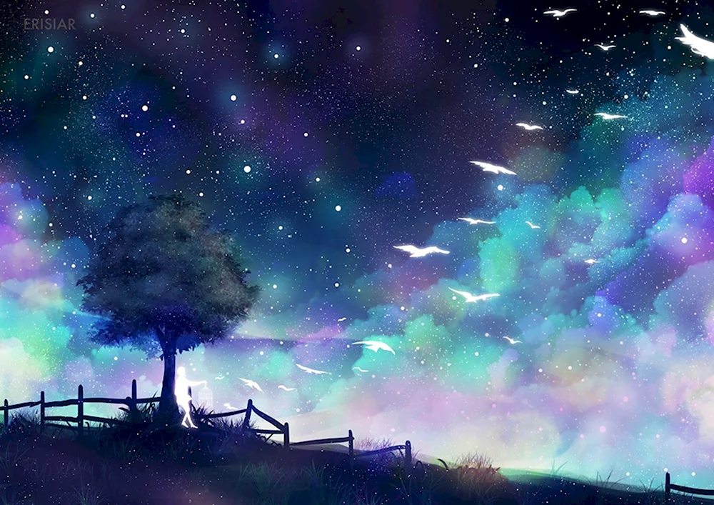 Аниме звездное небо пейзаж
