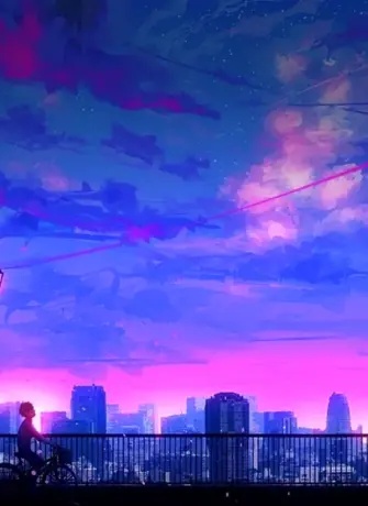 Анимешный фиолетовый город