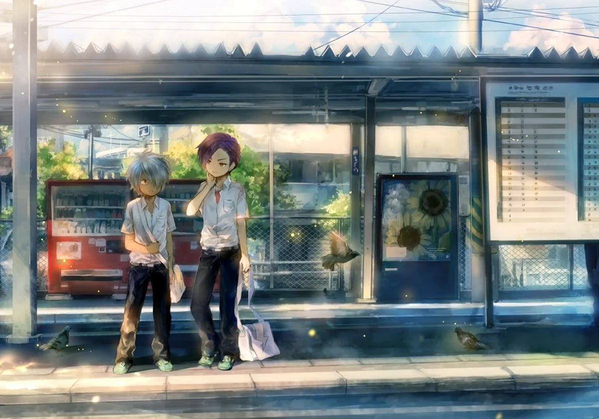 Автобусная остановка аниме