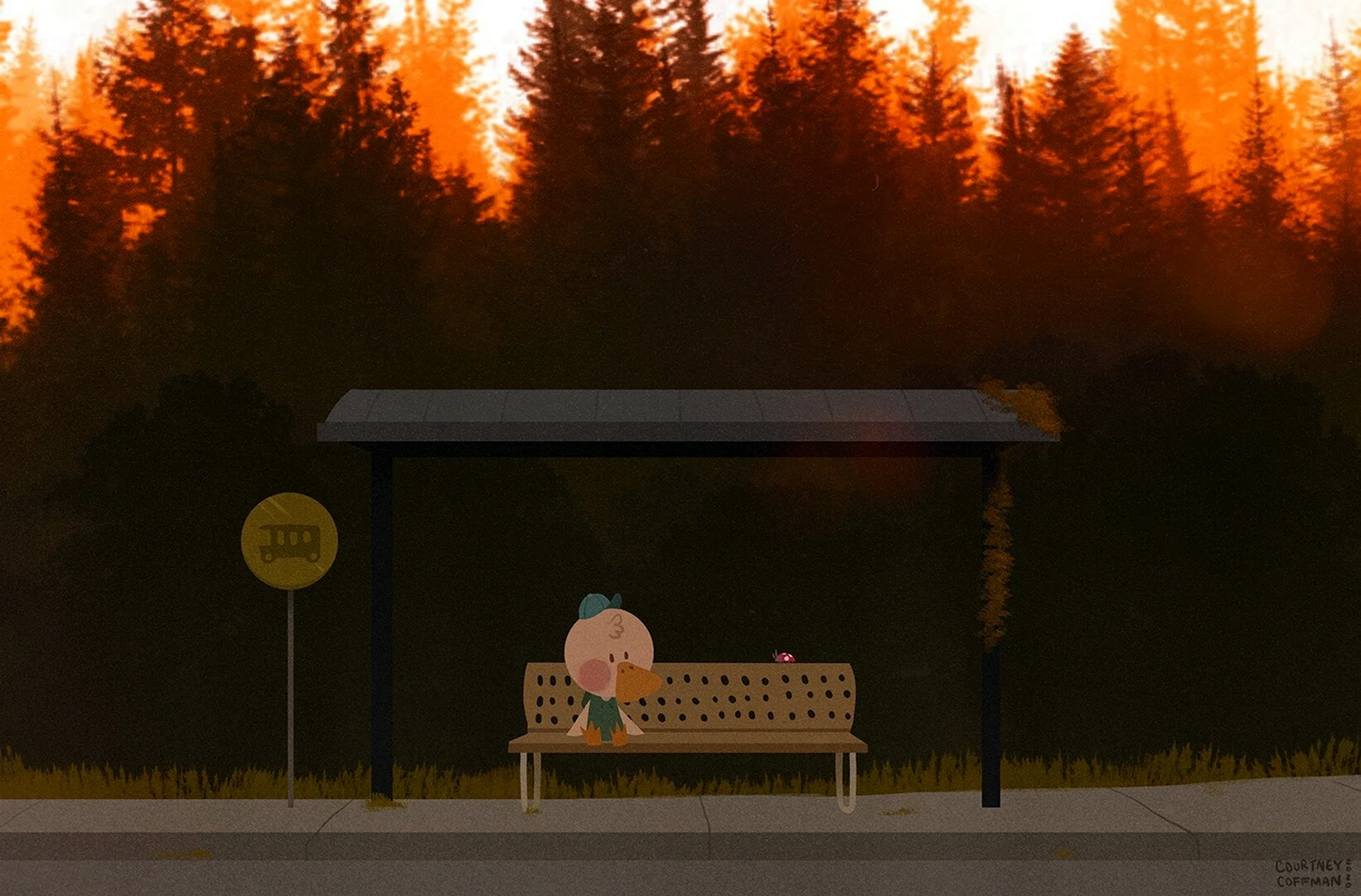 Автобусная остановка ночью
