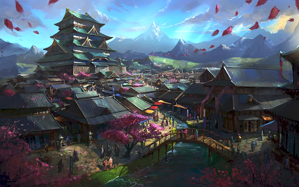 Азиатская деревня арт