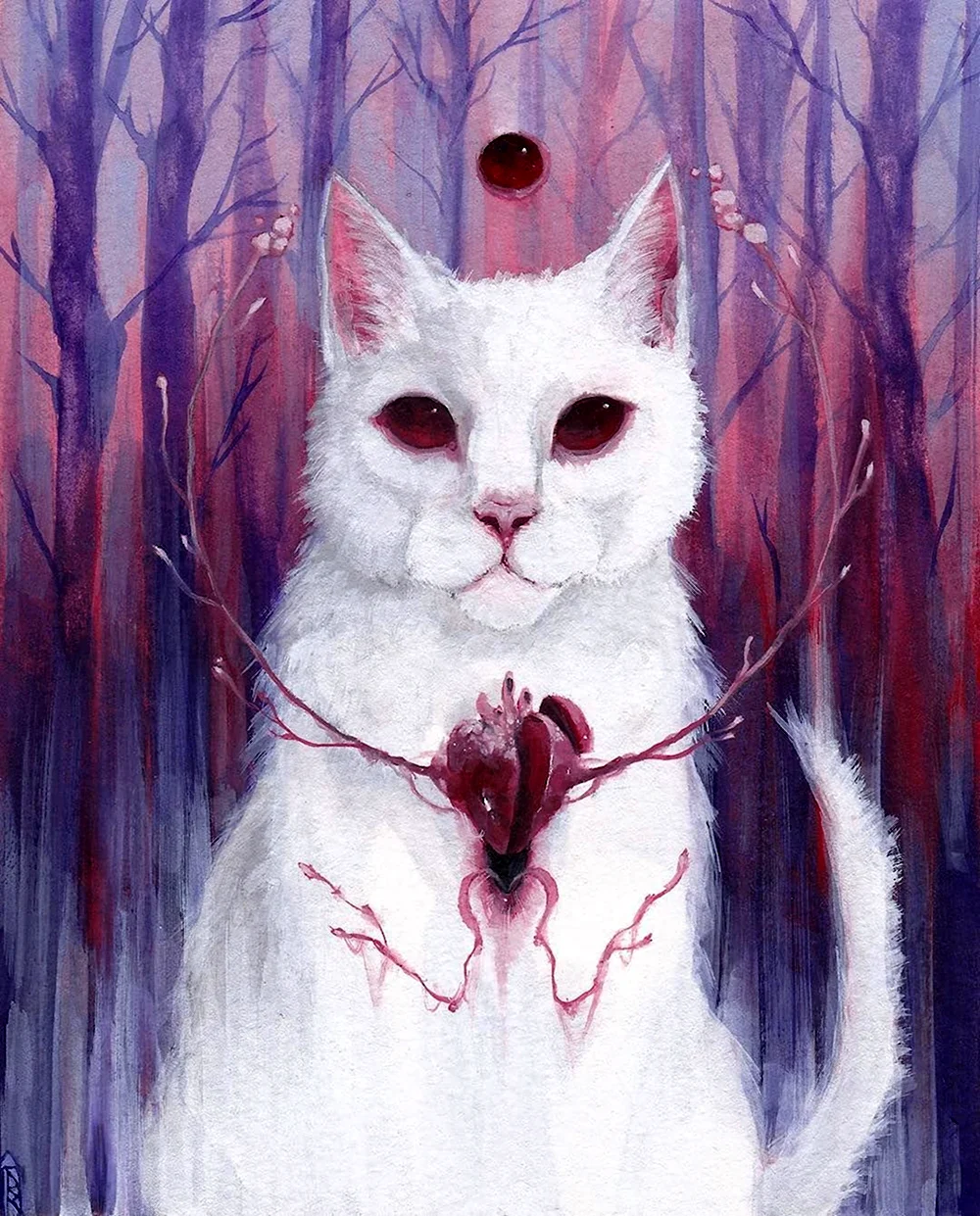 Белый пушистый кот арт