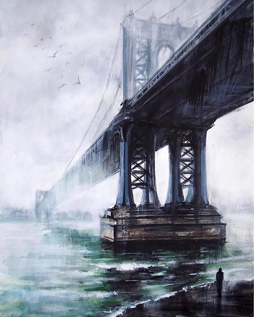 Бруклинский мост акварель