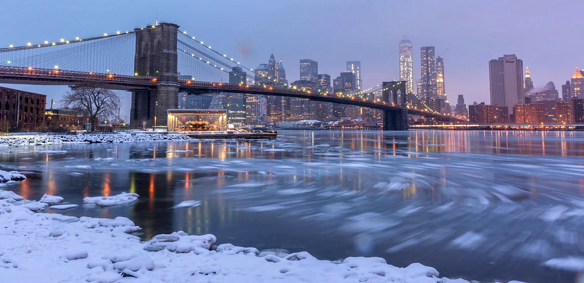 Бруклинский мост Нью-Йорк зимой