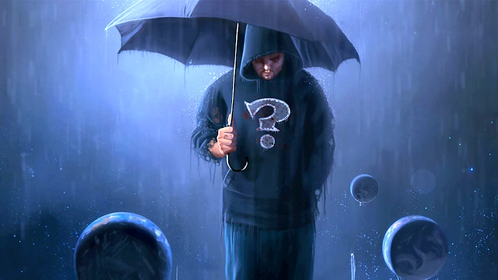 Человек в капюшоне под дождем
