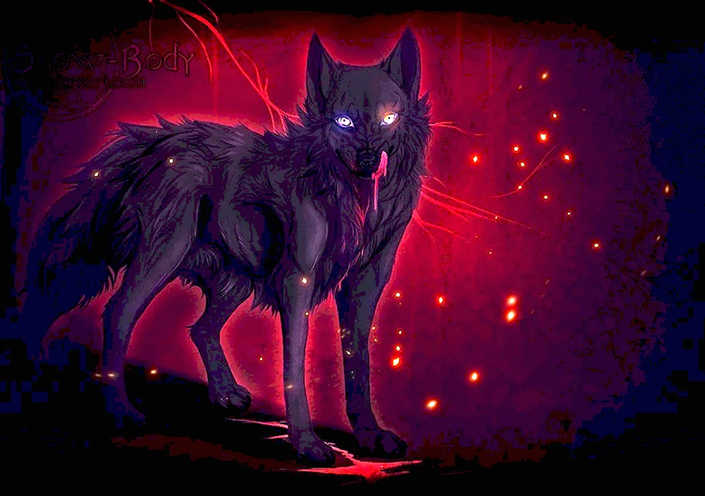 Черная волчица с красными глазами