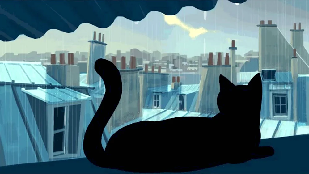 Черный кот на крыше
