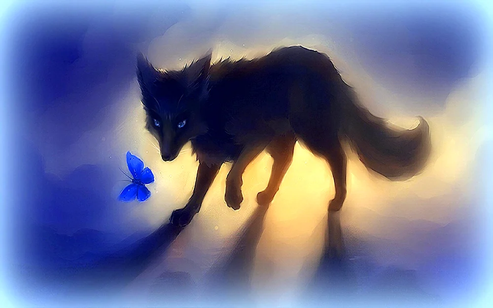 Чёрный волк с голубыми глазами арт
