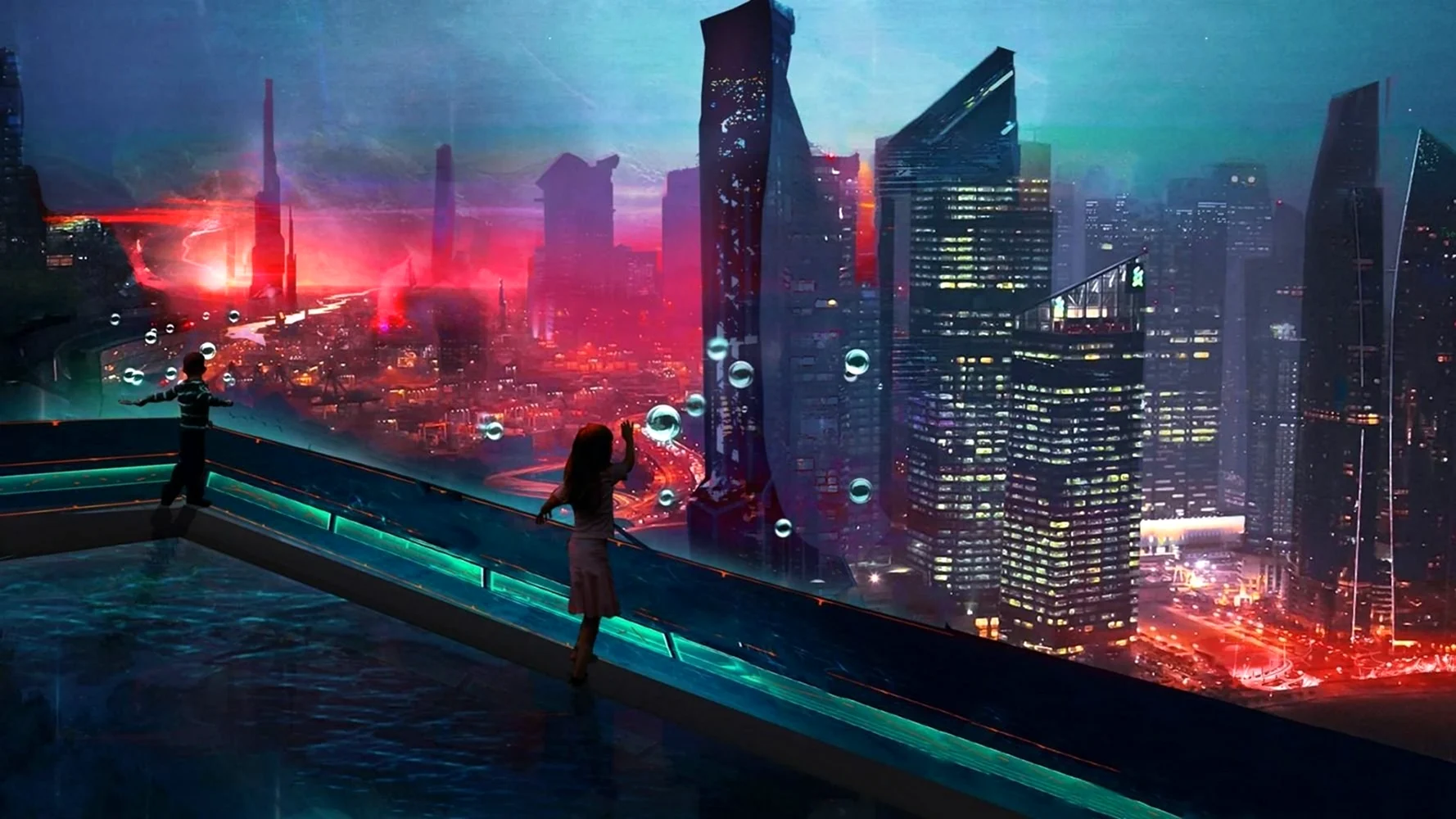 Cyberpunk 2077 город крыша