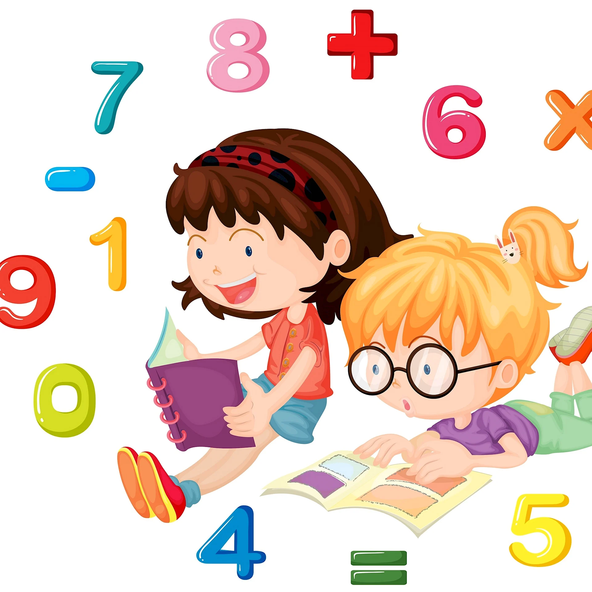 Дети и математика на белом фоне