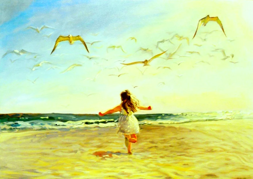 Детская радость на море живопись