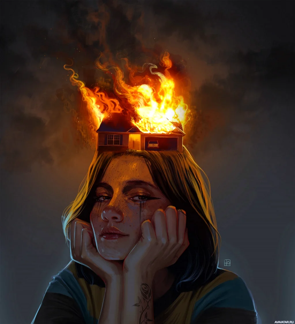 Девушка горит арт