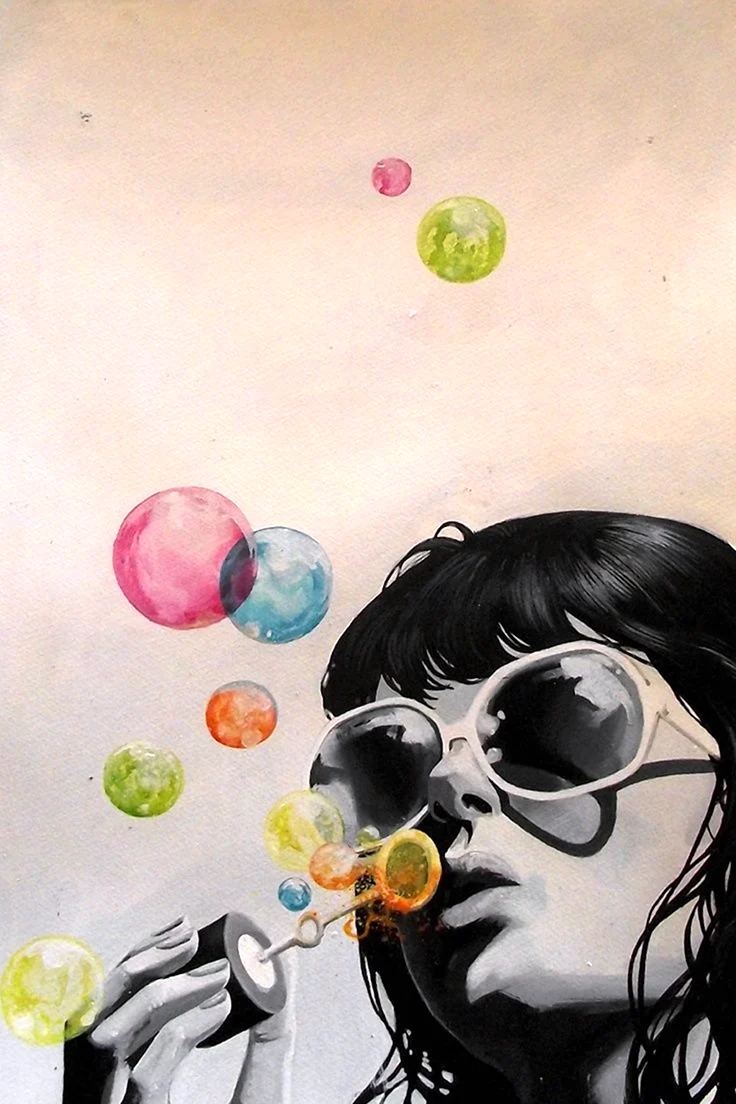 Девушка и мыльные пузыри арт