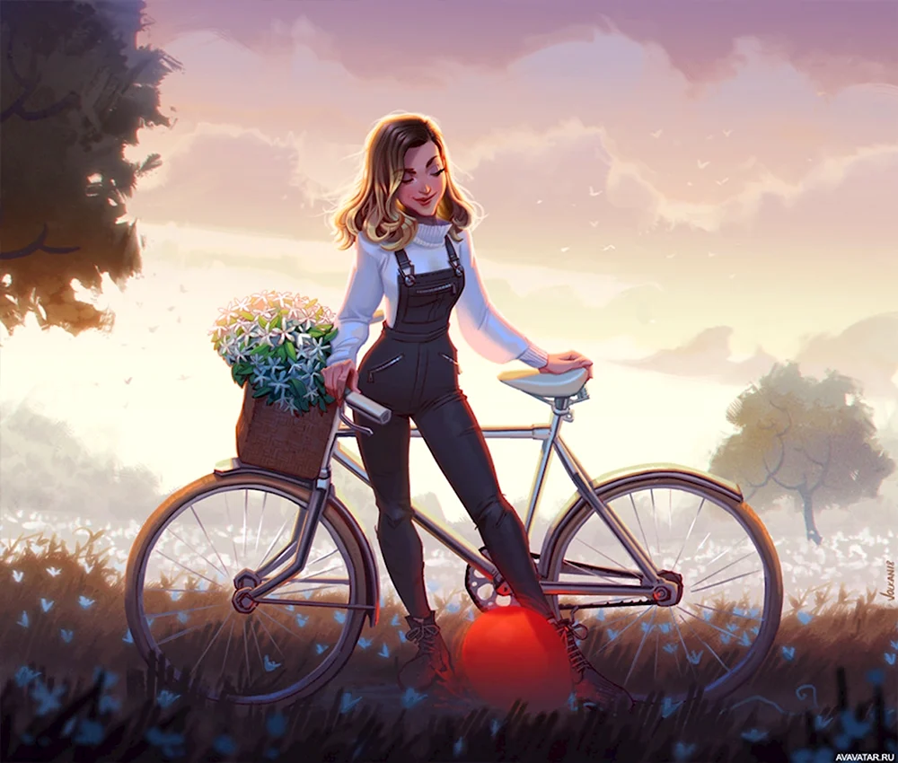Девушка на велосипеде арт