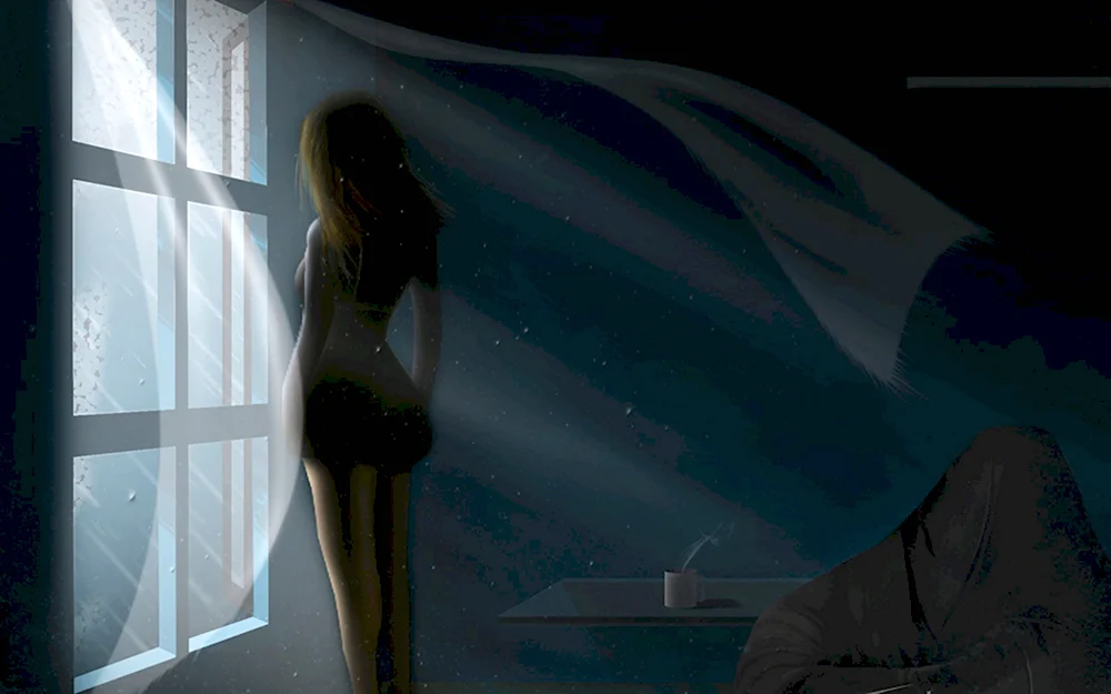 Девушка ночью у окна