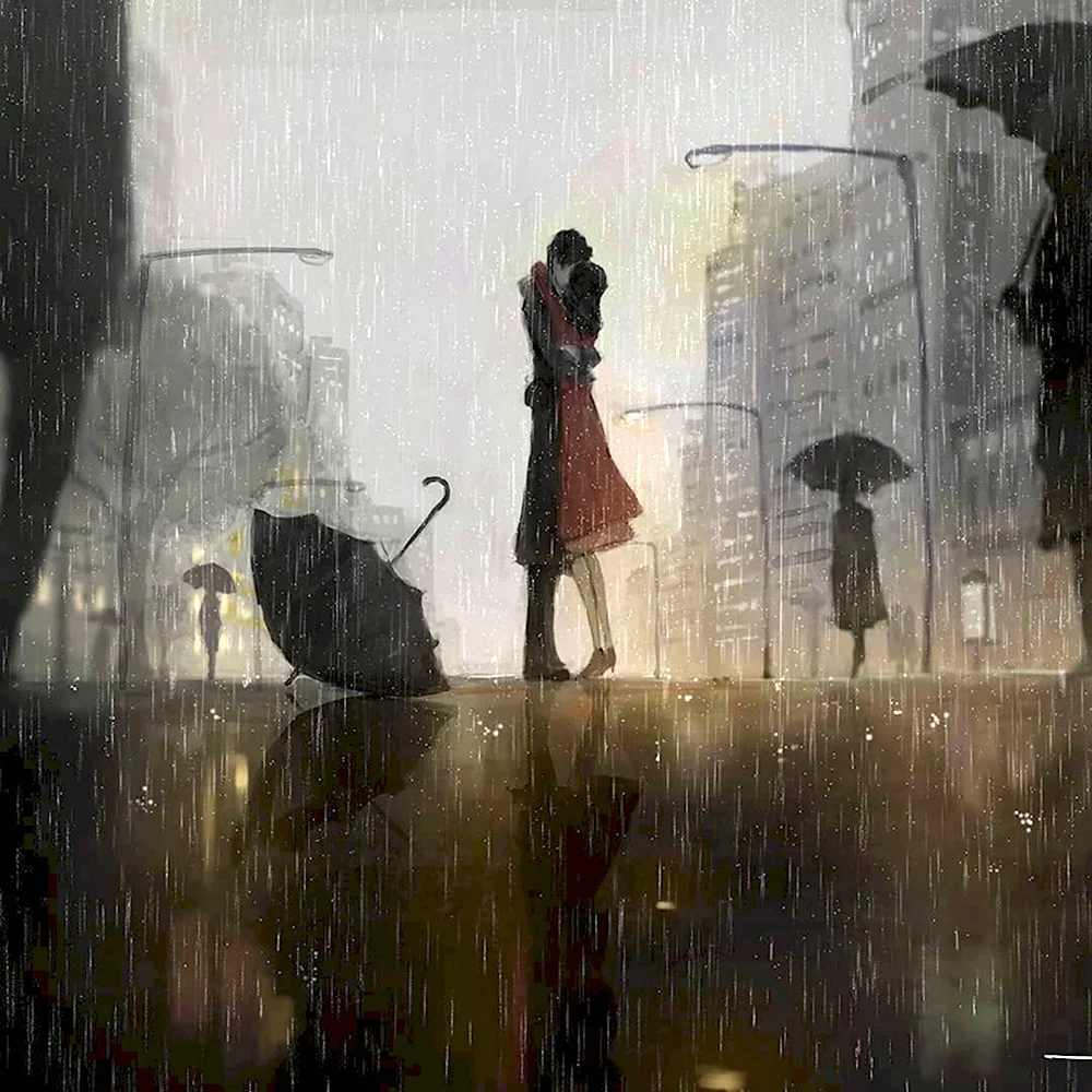 Девушка под дождем арты