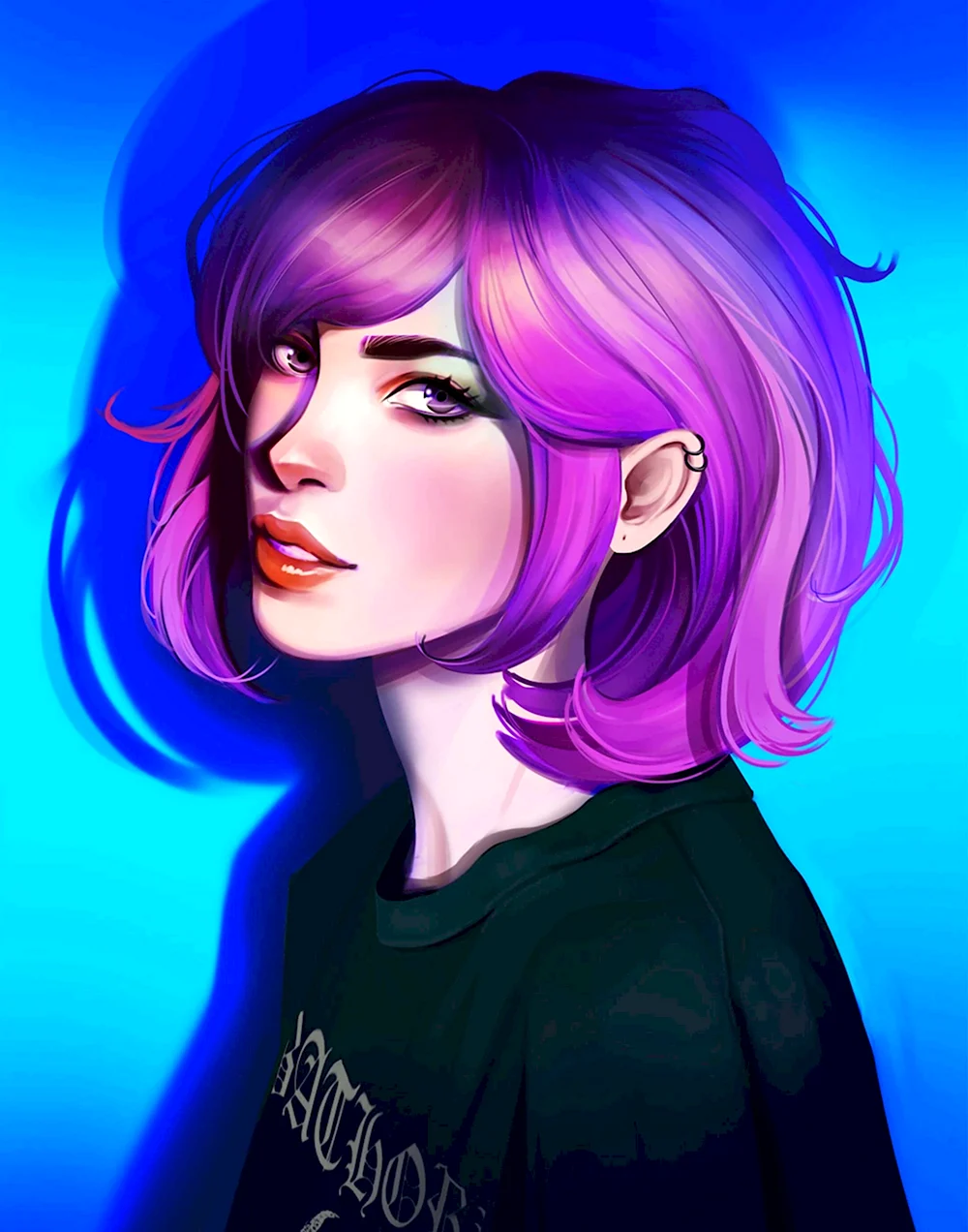 Девушка с фиолетовыми волосами арт
