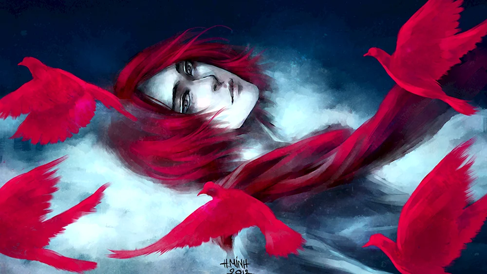 Девушка с красными крыльями арт