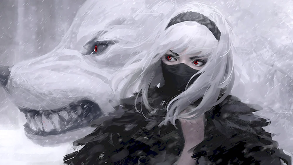Девушка с маской волка фэнтези