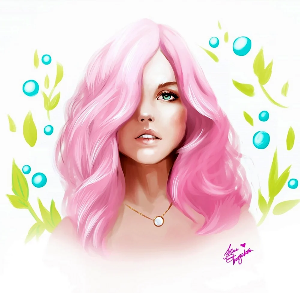 Девушка с розовыми волосами арт