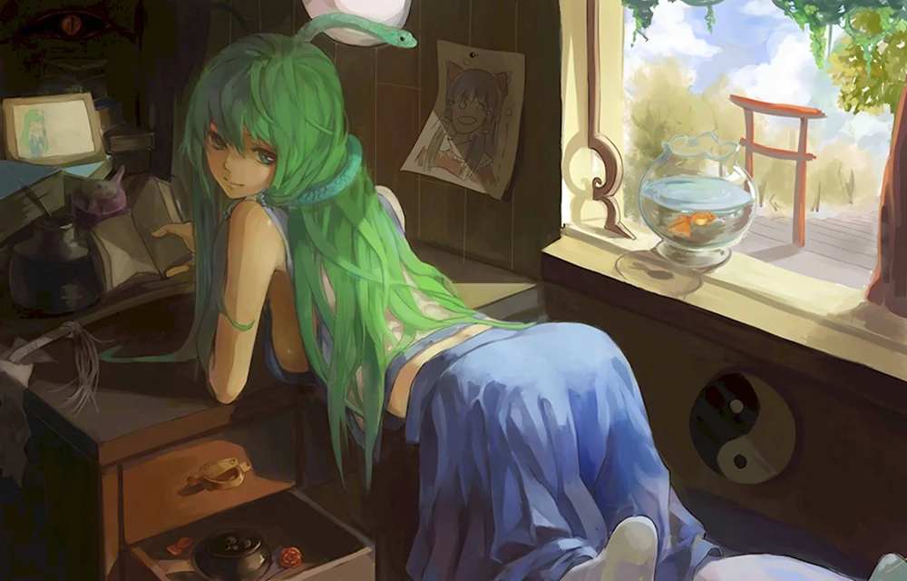 Девушка с зелеными волосами арт