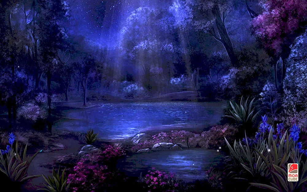 Доминик Дэвисон ночное озеро в лесу