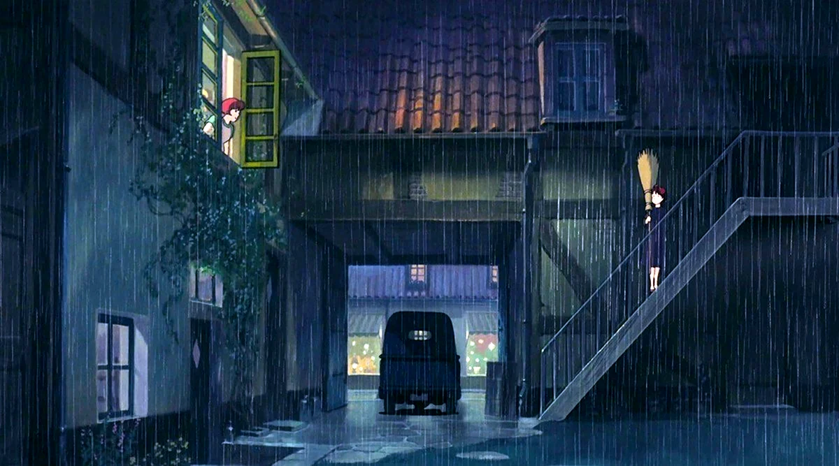 Дождливая улица аниме фон