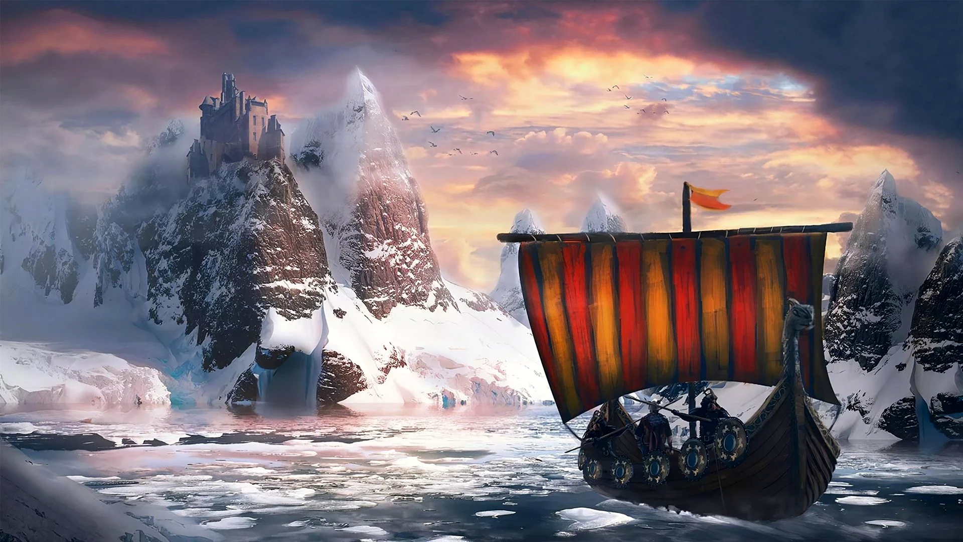 Драккар викингов во льдах