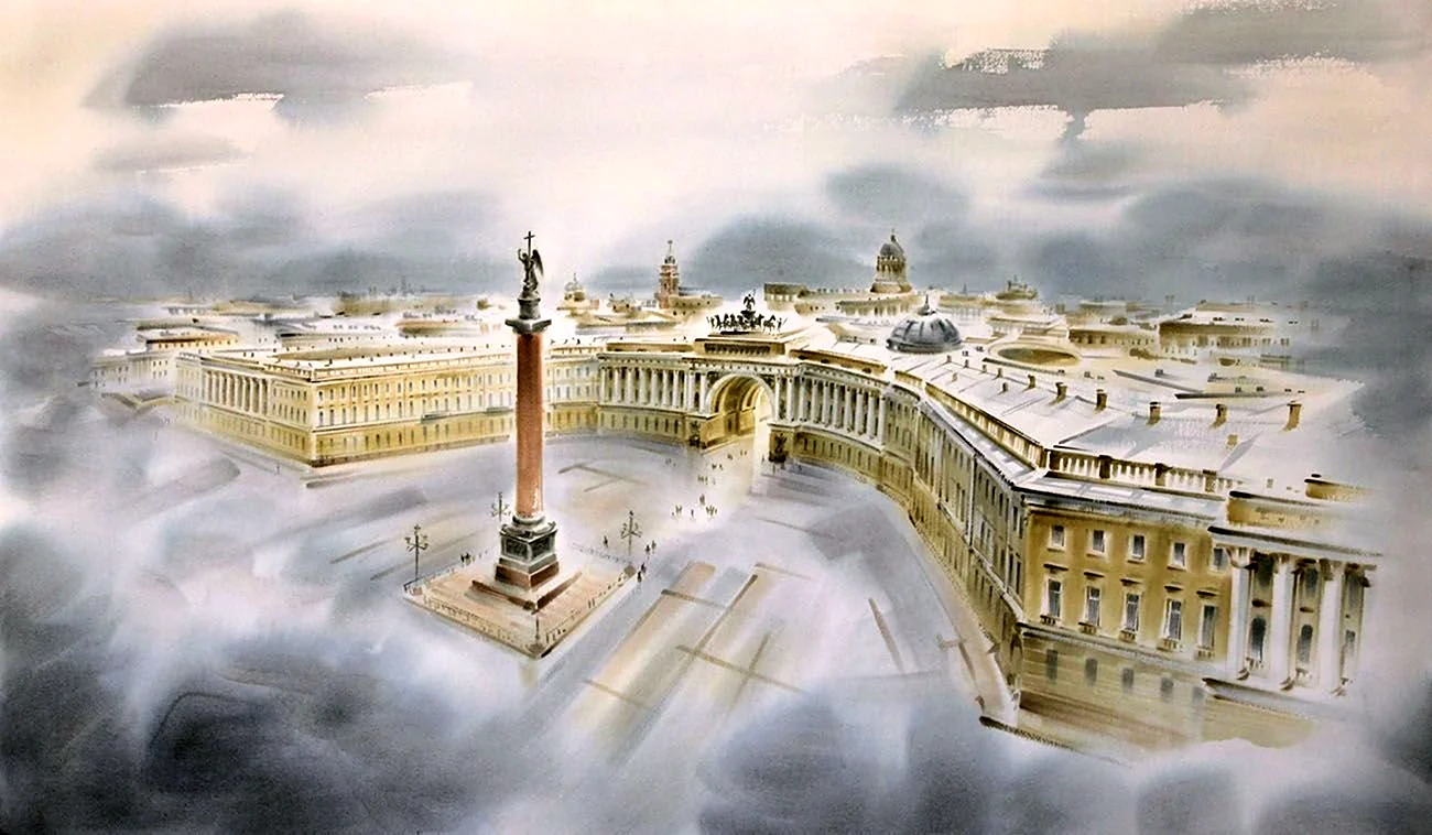 Дворцовая площадь в Санкт-Петербурге акварель