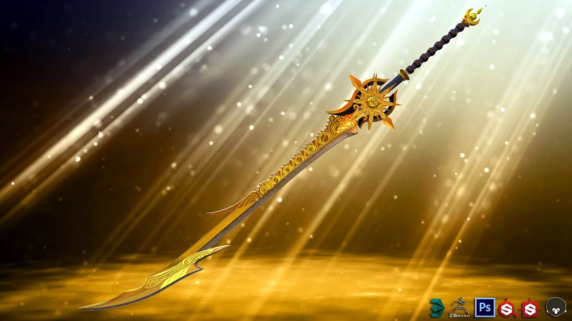 Двуручный меч фэнтези золотой