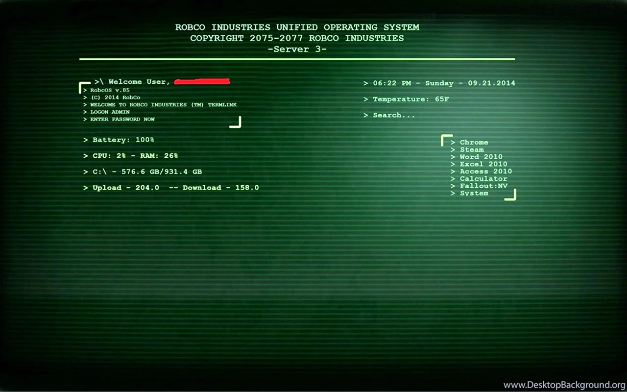 Fallout 3 экран терминала