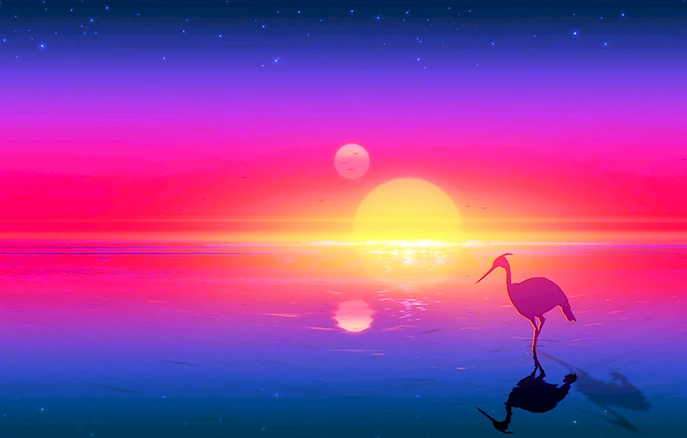 Фламинго на фоне заката