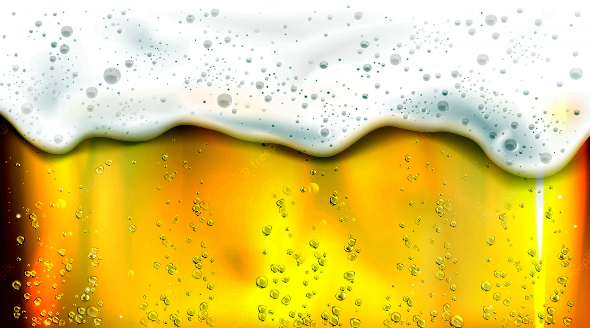 Фон желтый пузырьки пива с пеной рисованный
