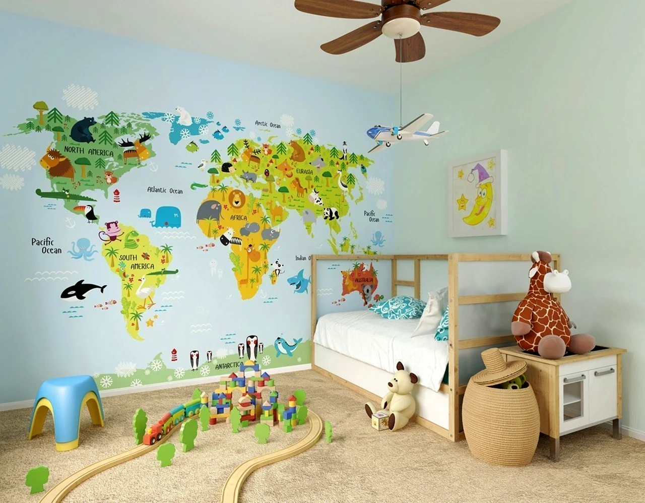 Фотообои карта мира в интерьере детской