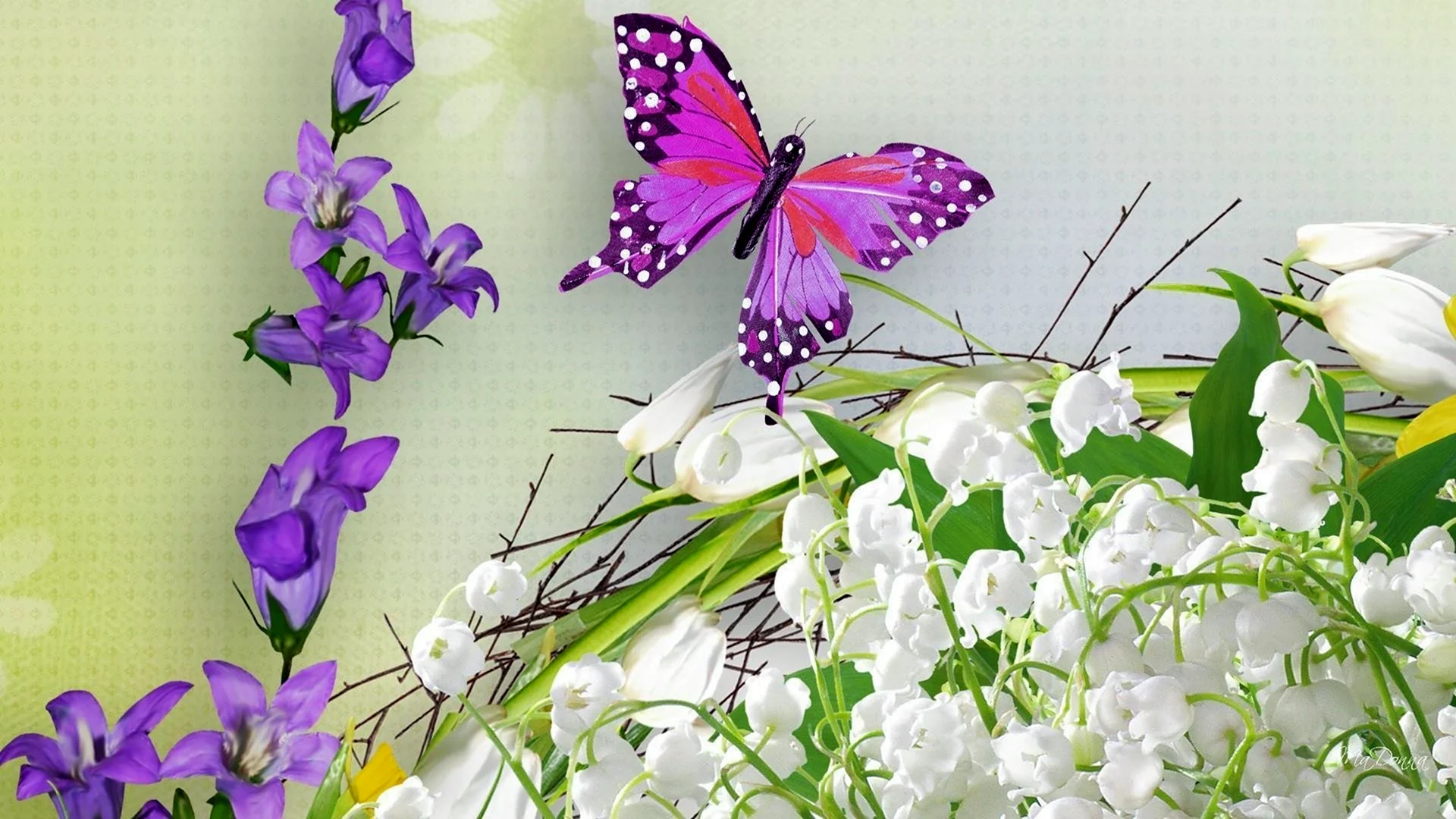 Фотообои с бабочками и цветами