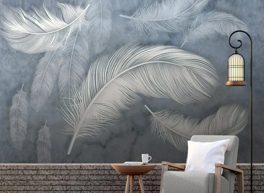 Фреска на стену перья