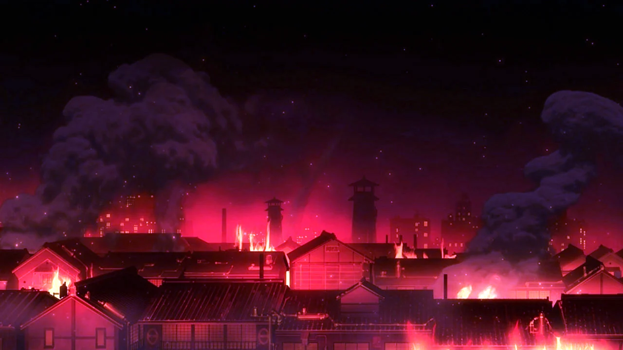 Горящий город аниме