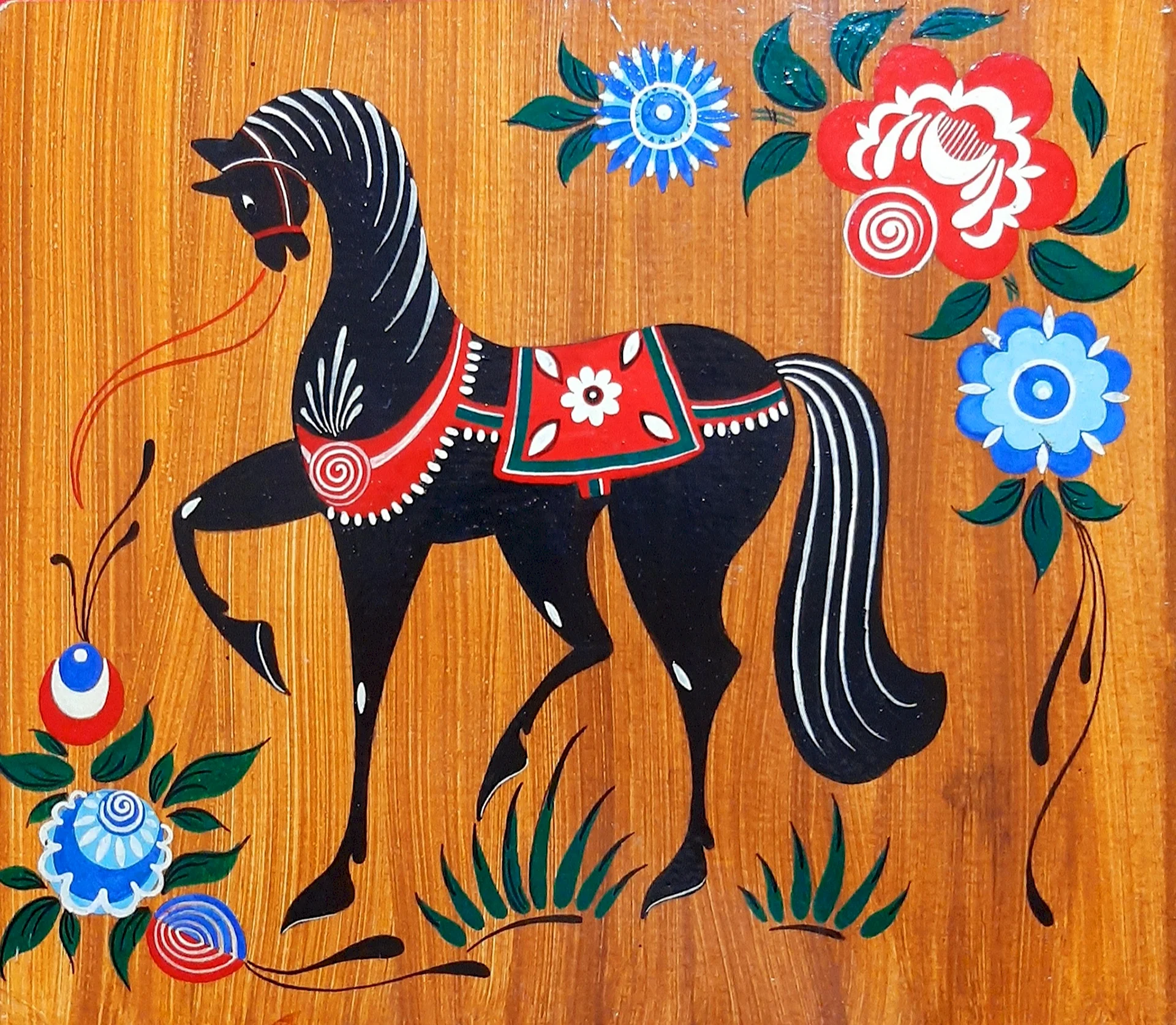 Городецкая роспись конь
