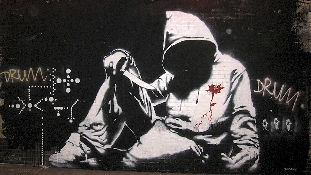 Граффити человек в капюшоне