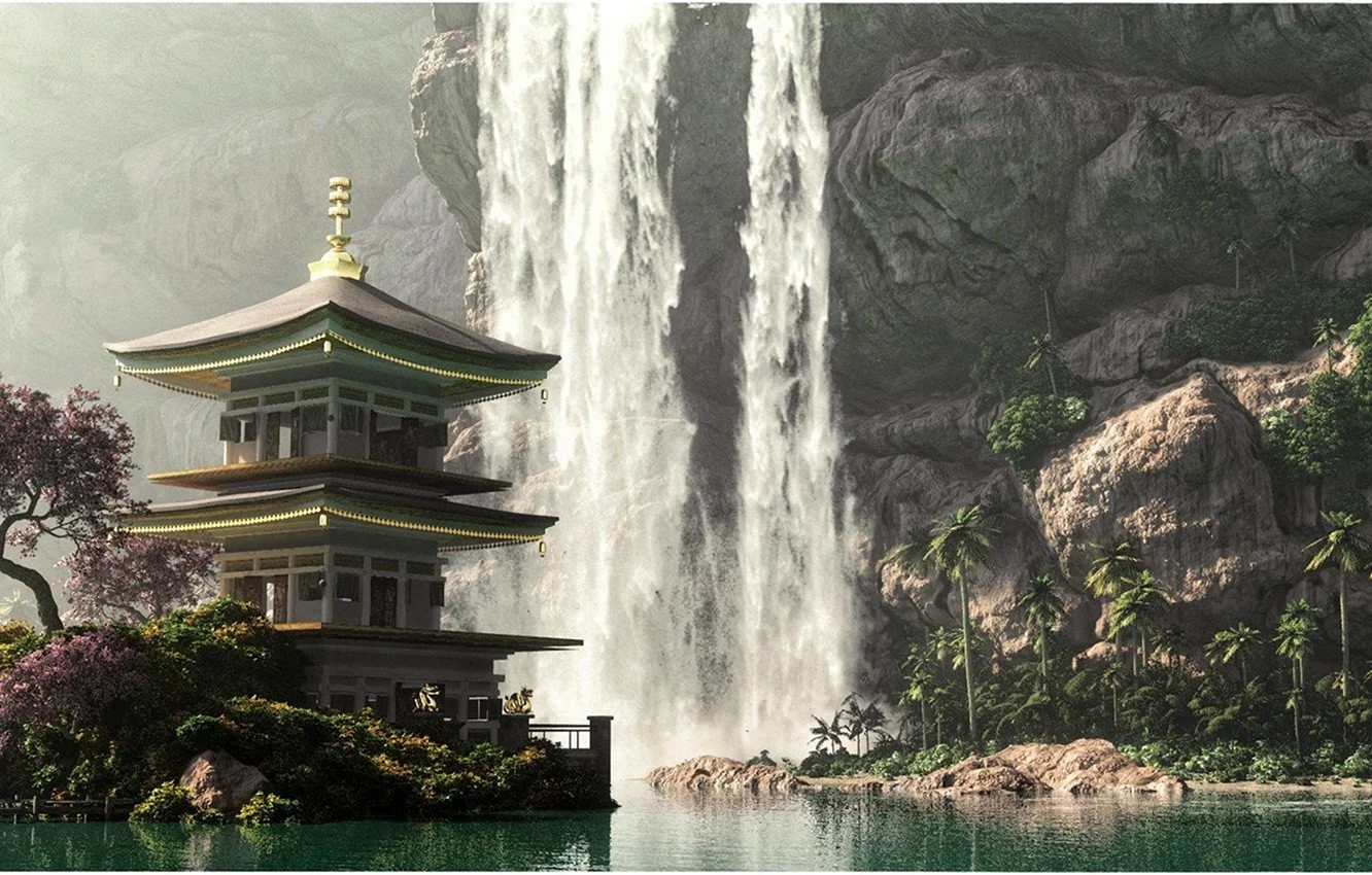 Япония природа водопад Шаолинь