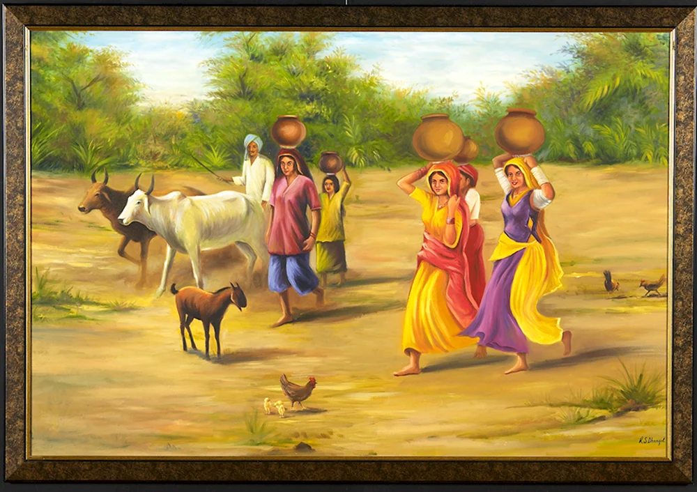 Индийская деревня картина