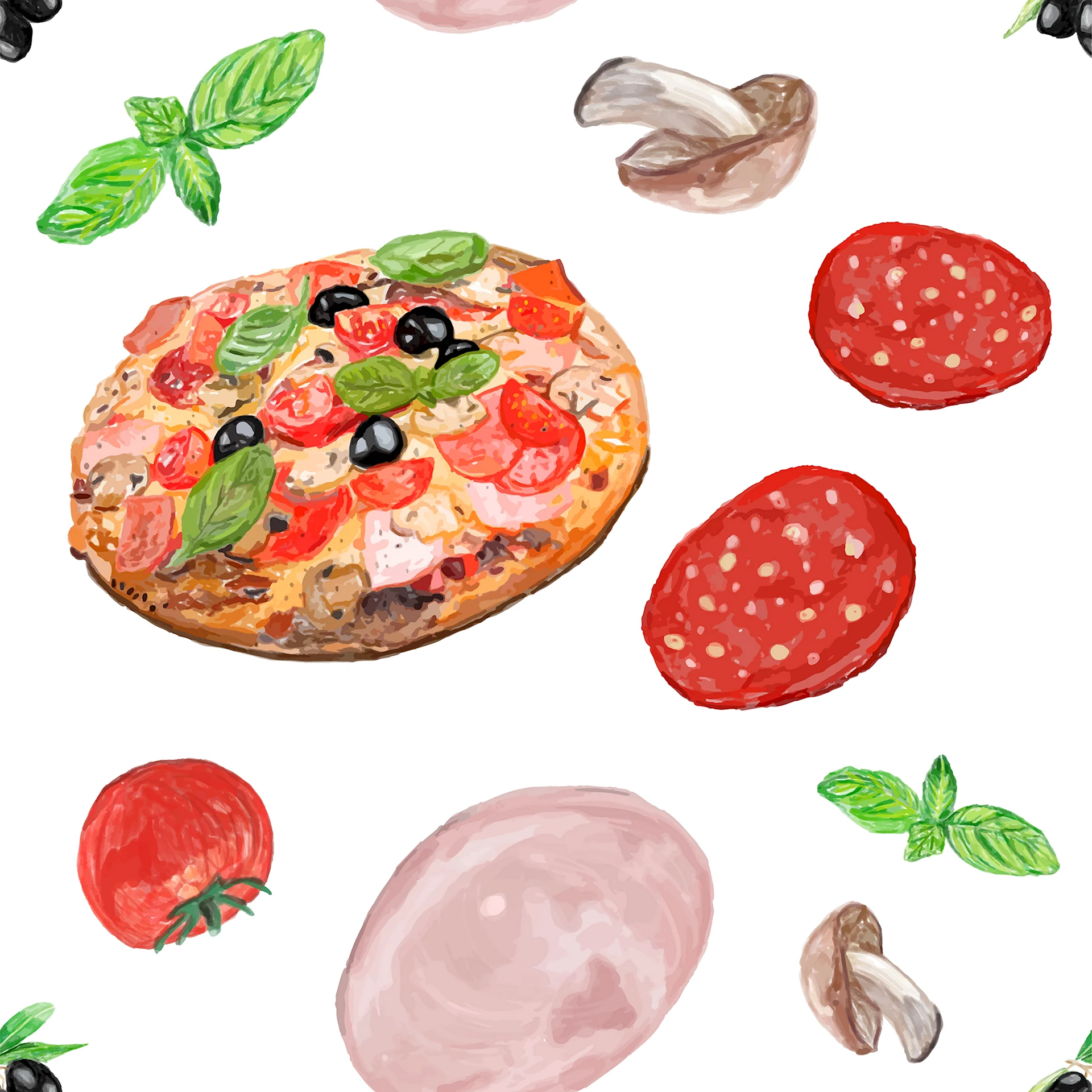 Ингредиенты для пиццы иллюстрация
